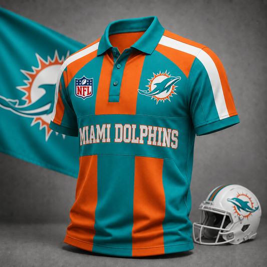 Premium NFL x MIA Heritage Stripe Rugby Polo Shirt