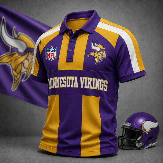 Premium NFL x MIN Heritage Stripe Rugby Polo Shirt