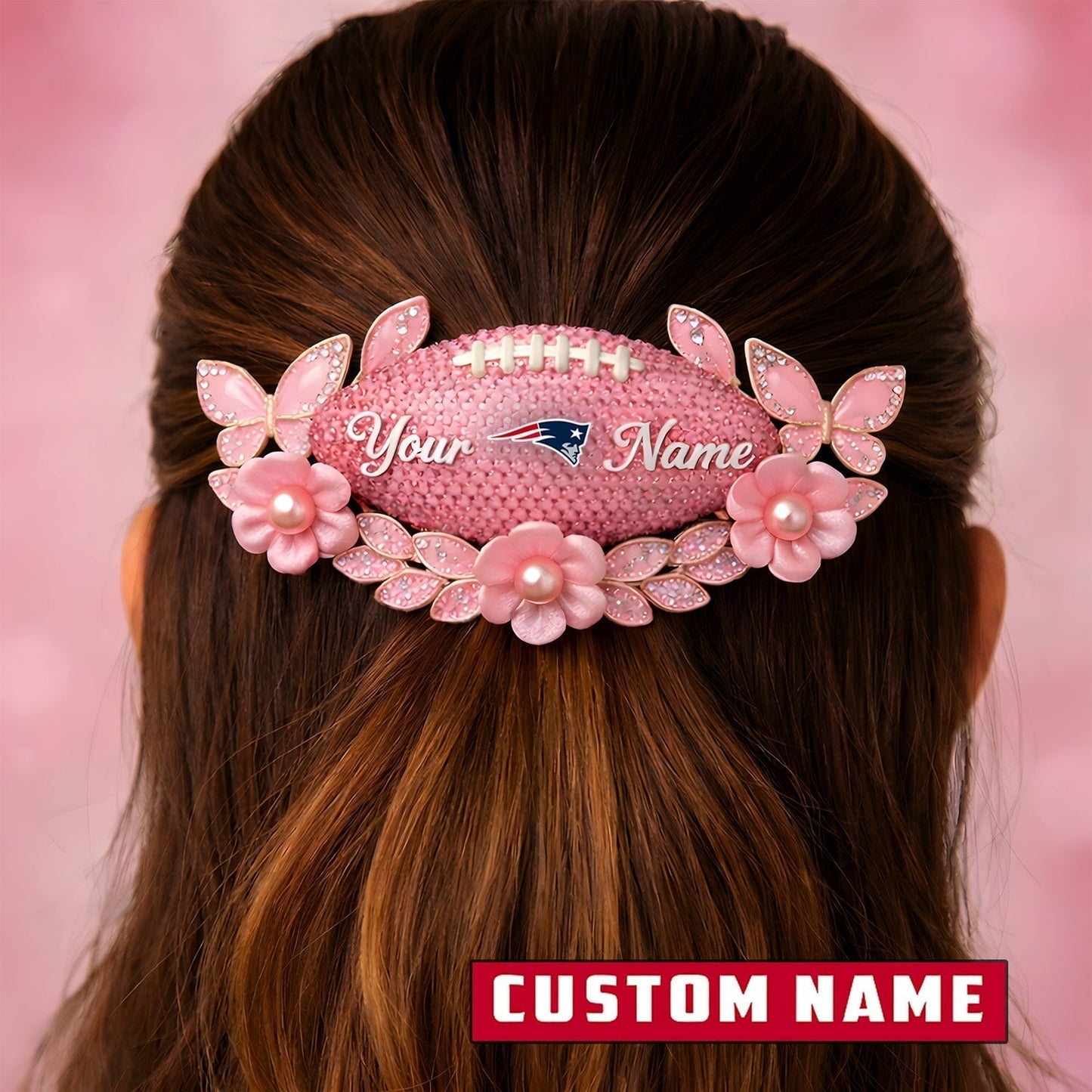 Premium NFL x New England Patriots Personalized Women's Hair Pin - Valentine Edition NDT LVH