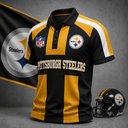 Premium NFL x PIT Heritage Stripe Rugby Polo Shirt