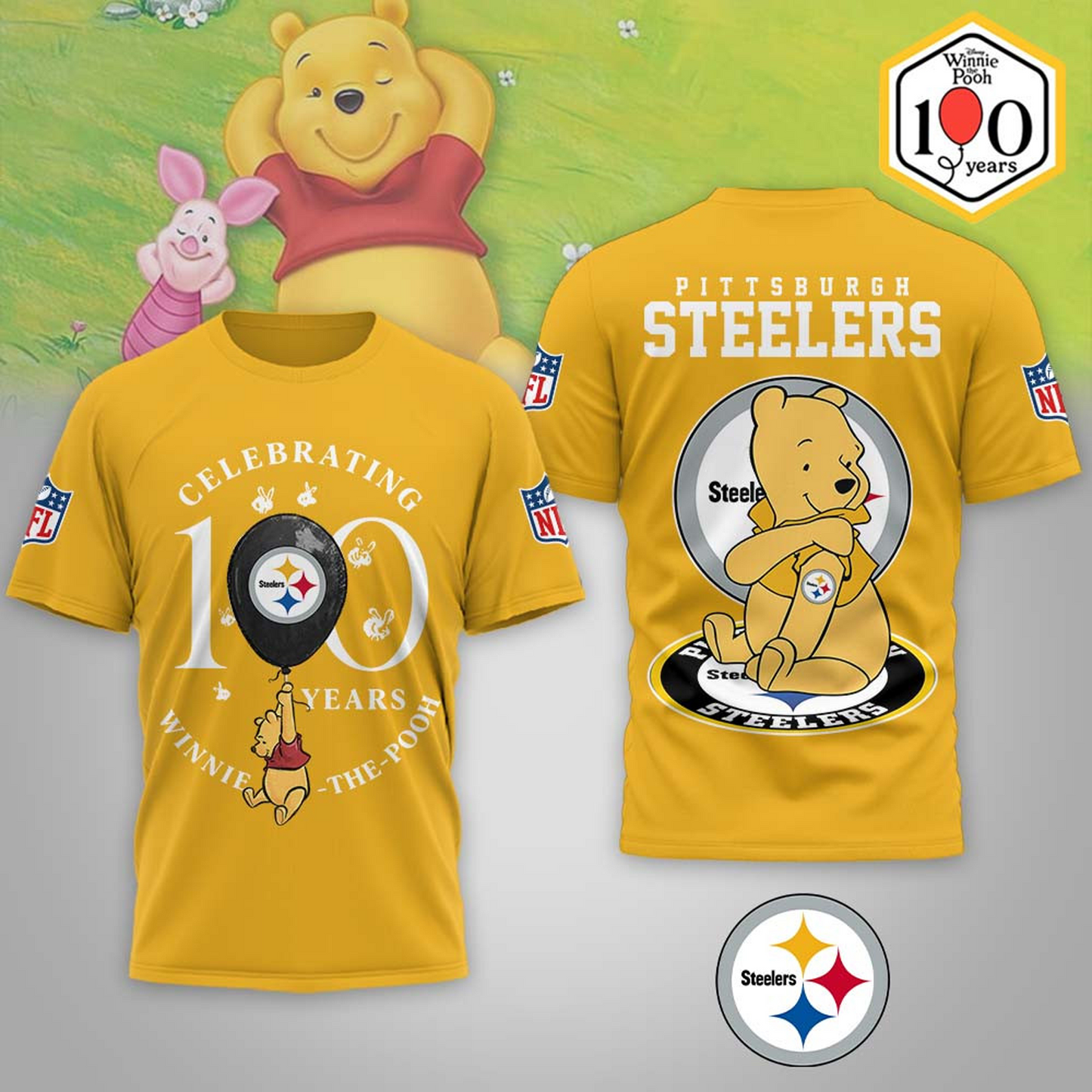 Premium NFL x PIT Winnie The Pooh 100th Anniversary 3D Shirt DATND TANTD