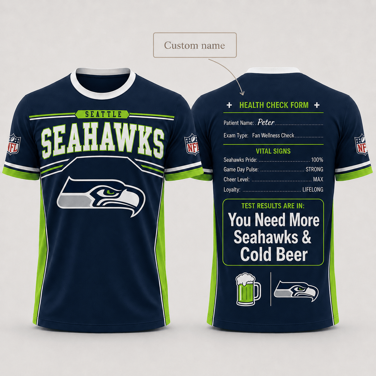 Premium NFL x SEA Funny Personalized Health Check Form 3D Shirt Football Enthusiasts 040726