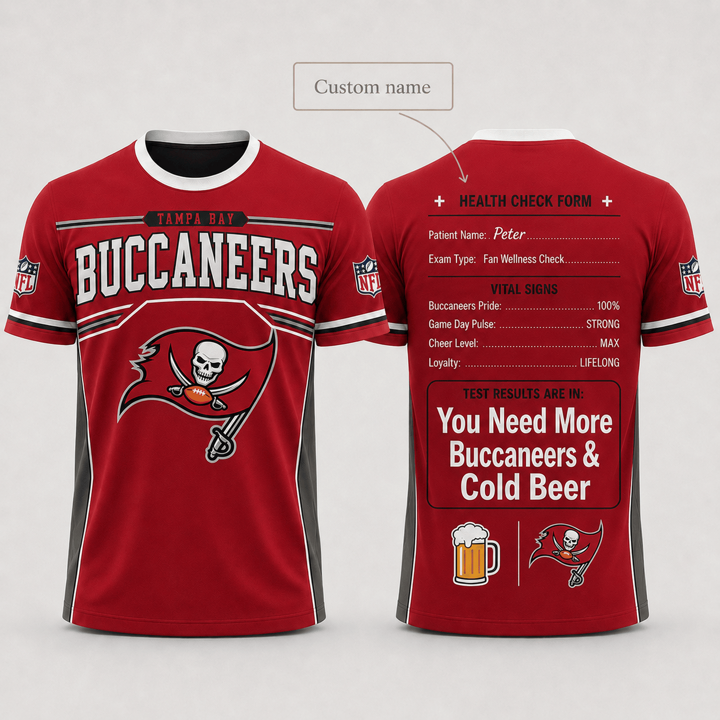 Premium NFL x TB Funny Personalized Health Check Form 3D Shirt Football Enthusiasts 040726