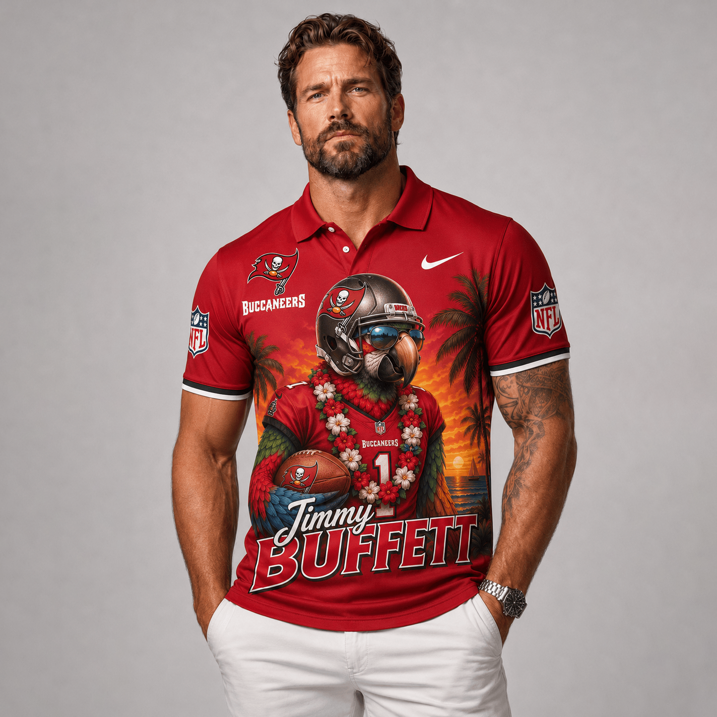 Premium NFL x TB Tropical Parrot Performance Polo Shirt 180626