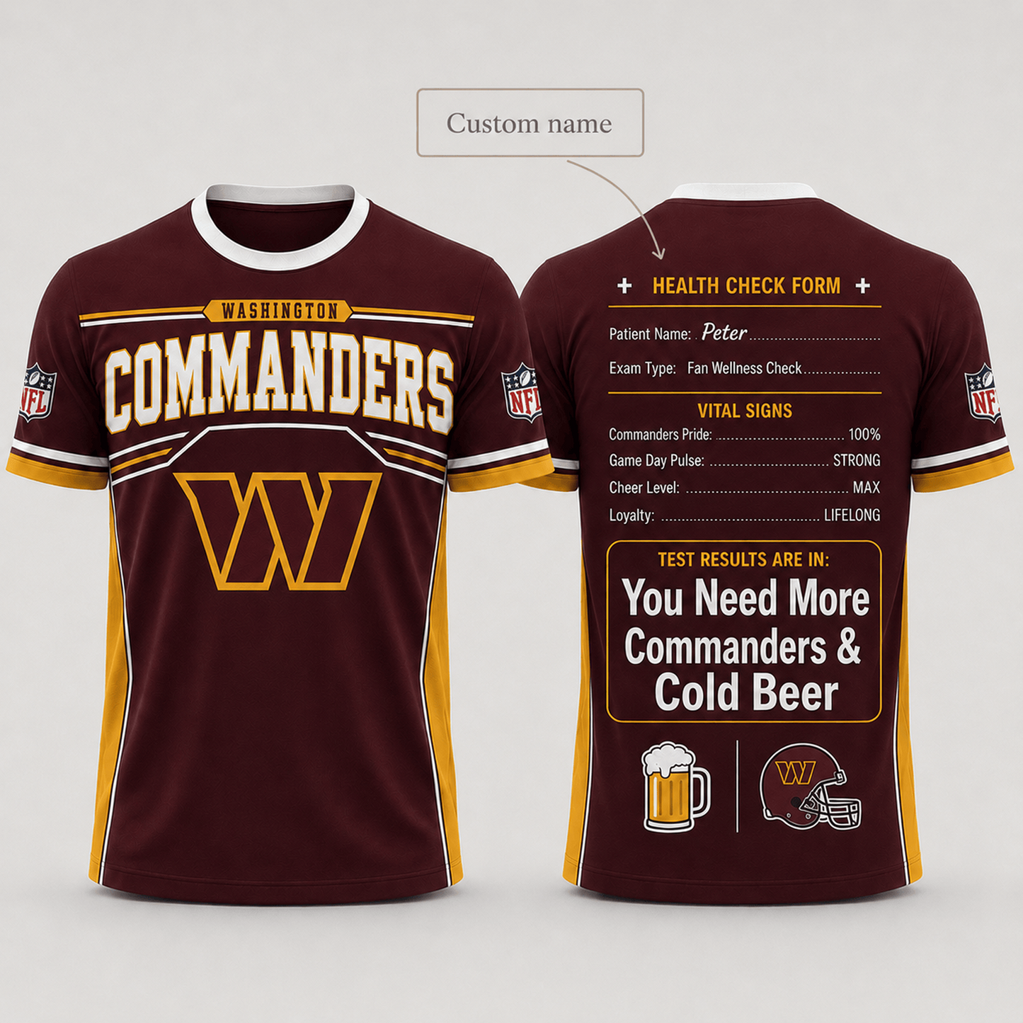 Premium NFL x WAS Funny Personalized Health Check Form 3D Shirt Football Enthusiasts 040726