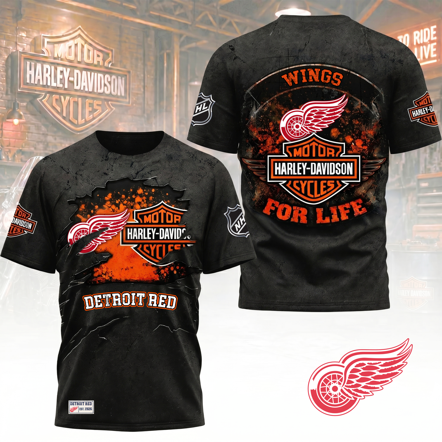 Premium NHL X DRW Harley Davidson For Life 3D Shirt NDT VHM 180526