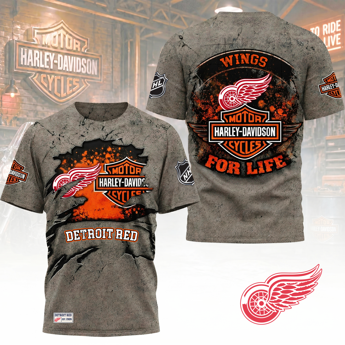 Premium NHL X DRW Harley Davidson For Life 3D Shirt NDT VHM 180526