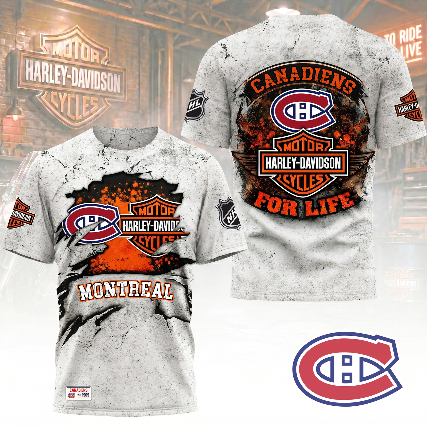 Premium NHL X MC  Harley Davidson For Life 3D Shirt NDT VHM 180526