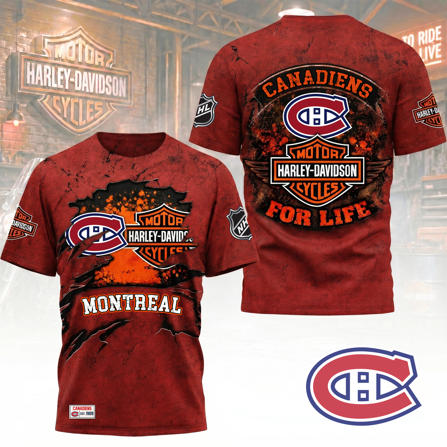 Premium NHL X MC  Harley Davidson For Life 3D Shirt NDT VHM 180526