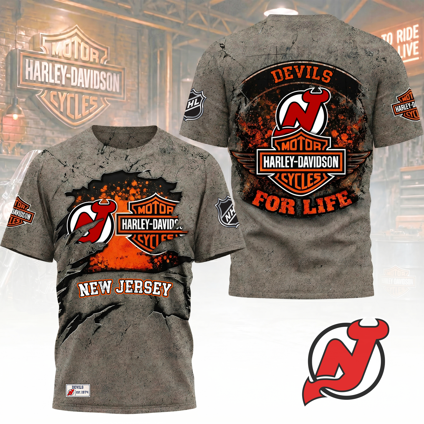 Premium NHL X NJD Harley Davidson For Life 3D Shirt NDT VHM 180526