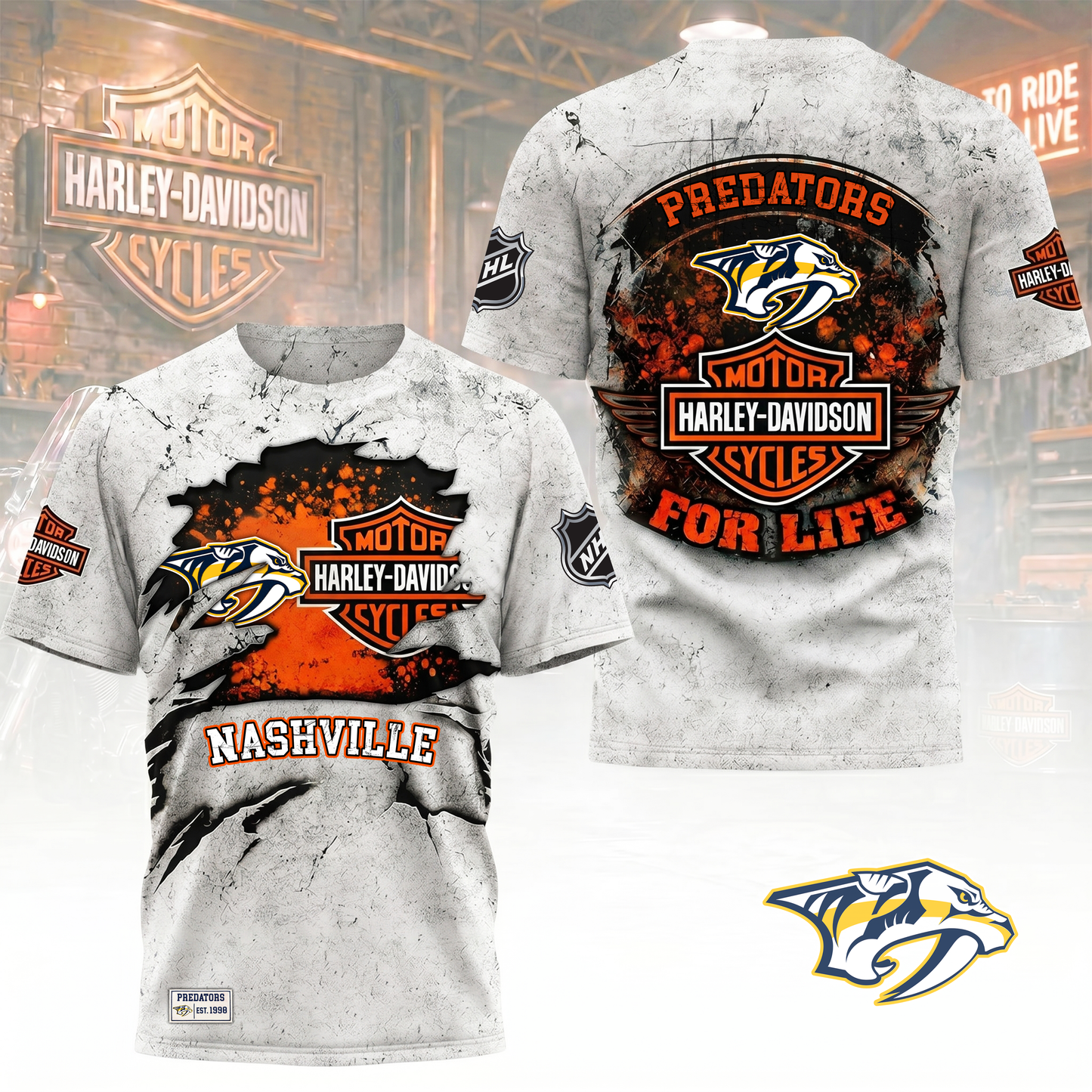 Premium NHL X NP Harley Davidson For Life 3D Shirt NDT VHM 180526