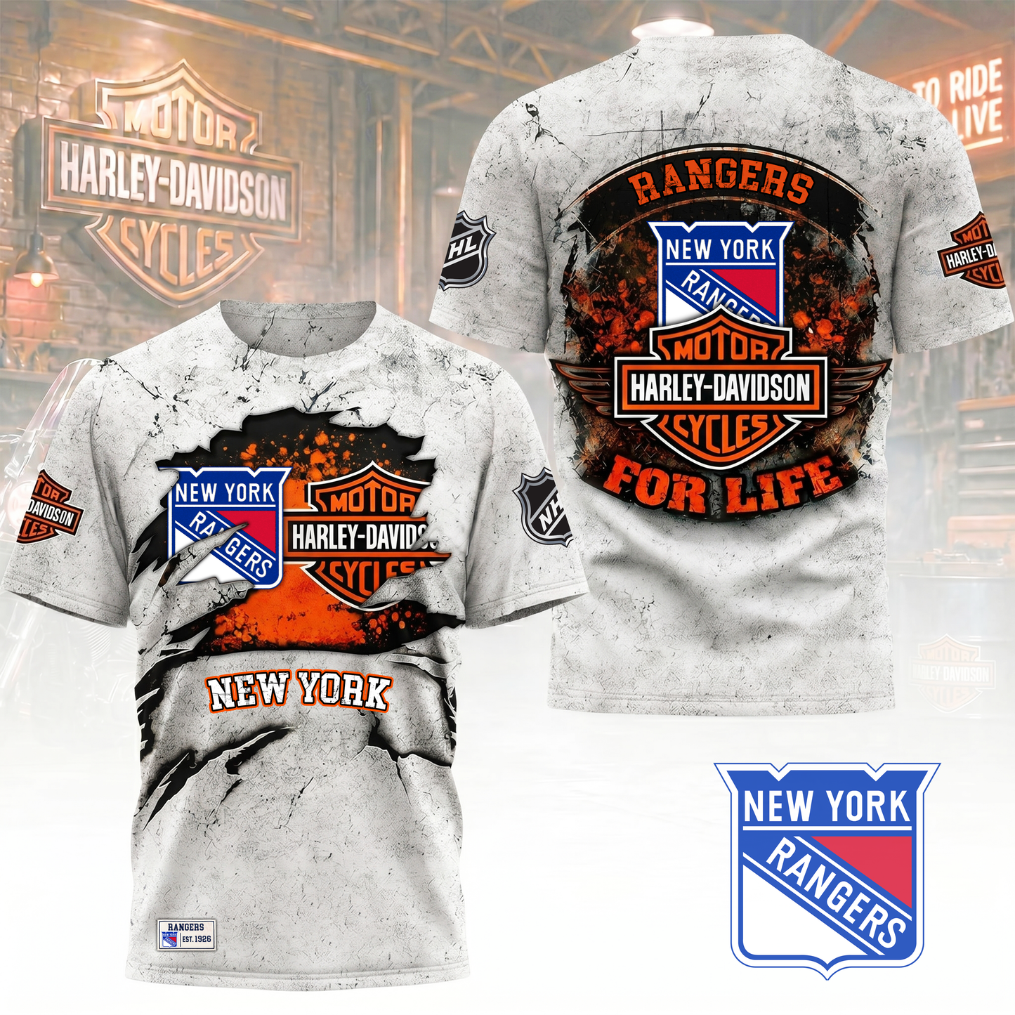 Premium NHL X NYR Harley Davidson For Life 3D Shirt NDT VHM 180526