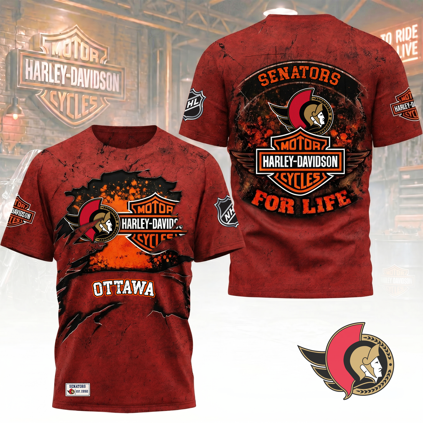 Premium NHL X OS Harley Davidson For Life 3D Shirt NDT VHM 180526