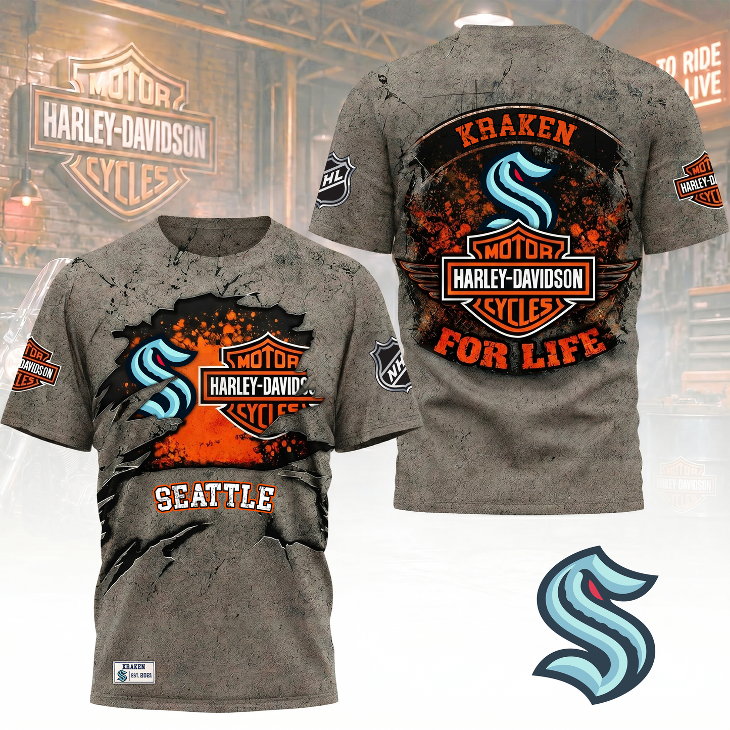 Premium NHL X SK Harley Davidson For Life 3D Shirt NDT VHM 180526