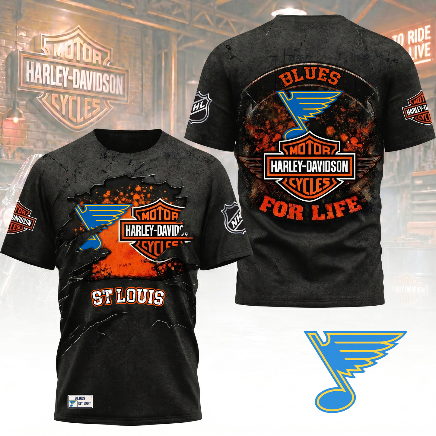 Premium NHL X SLB Harley Davidson For Life 3D Shirt NDT VHM 180526