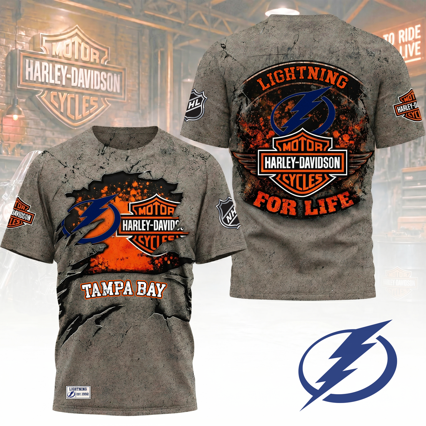 Premium NHL X TBL Harley Davidson For Life 3D Shirt NDT VHM 180526