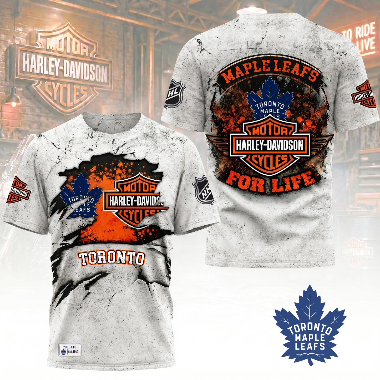 Premium NHL X TML Harley Davidson For Life 3D Shirt NDT VHM 180526