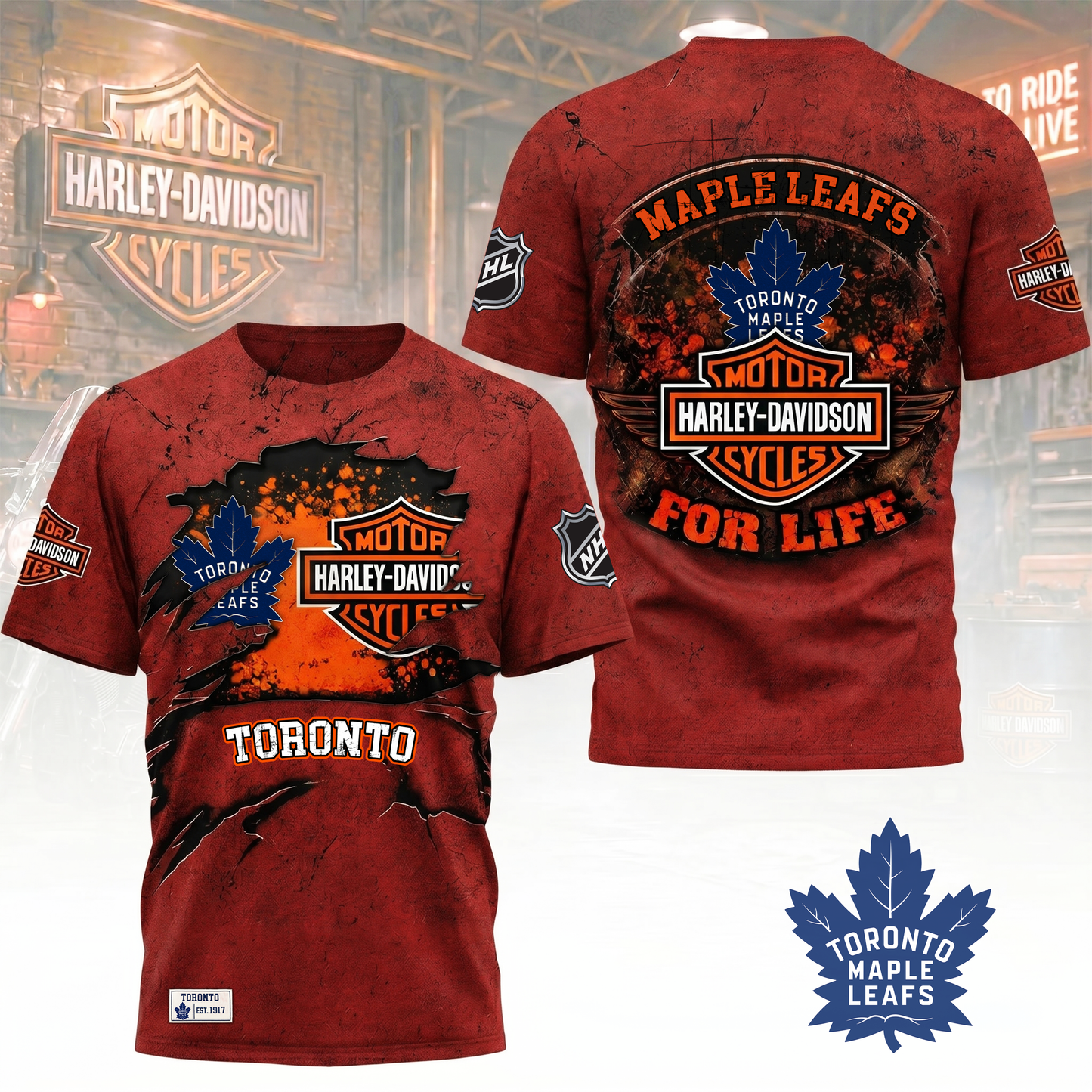 Premium NHL X TML Harley Davidson For Life 3D Shirt NDT VHM 180526