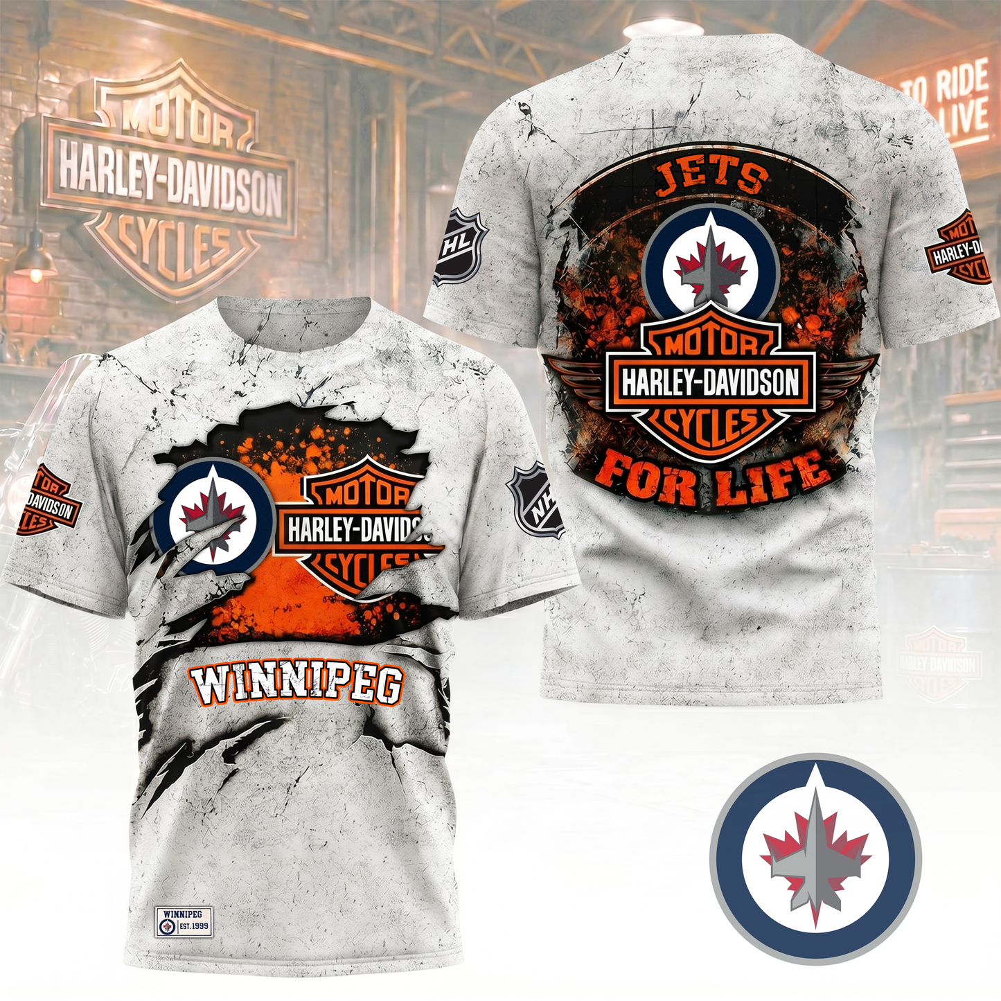 Premium NHL X WJ Harley Davidson For Life 3D Shirt NDT VHM 180526