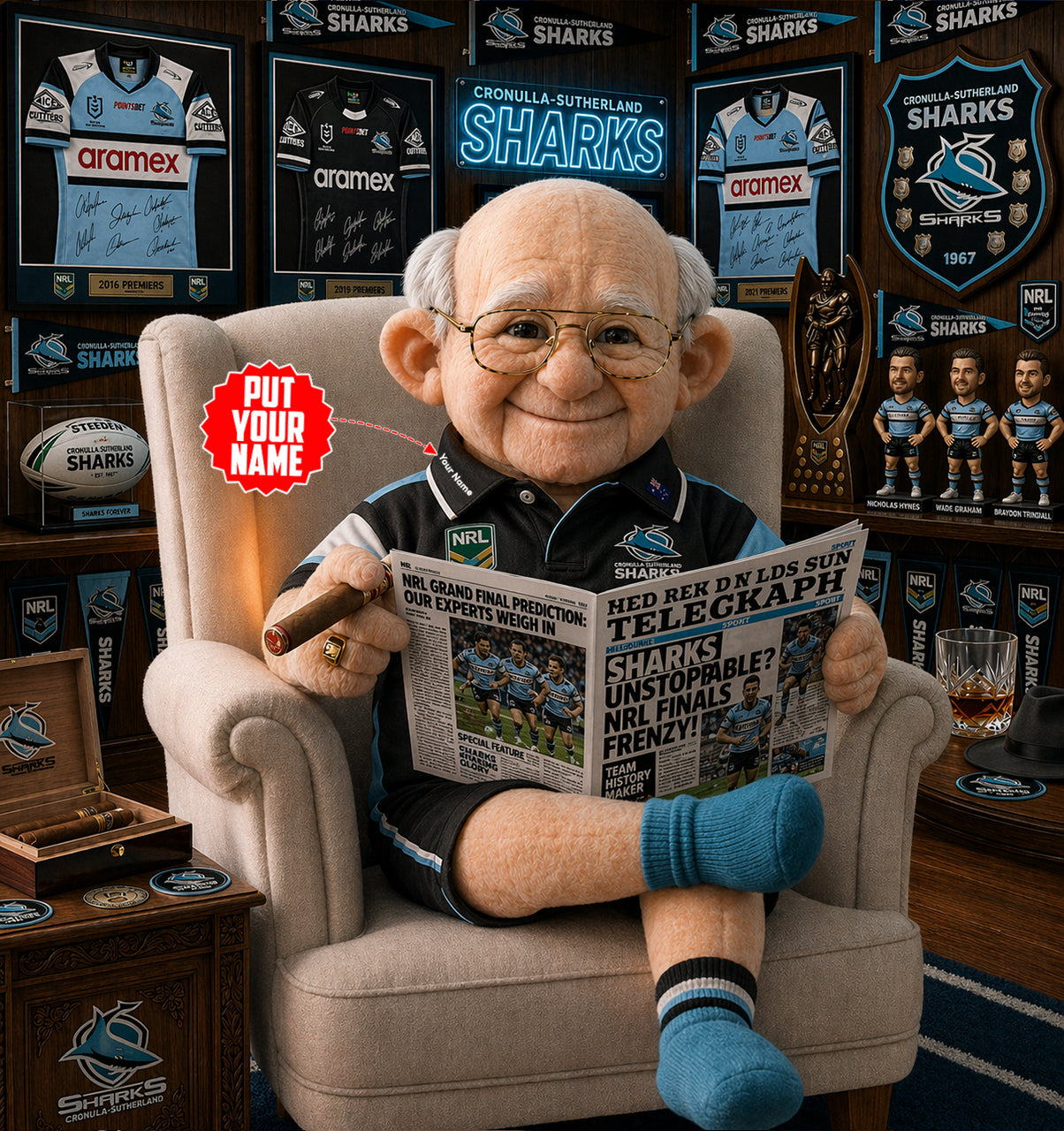 Premium NRL X CS Heritage Custome name  Grandpa Collectible Plush NDT LVH 210426