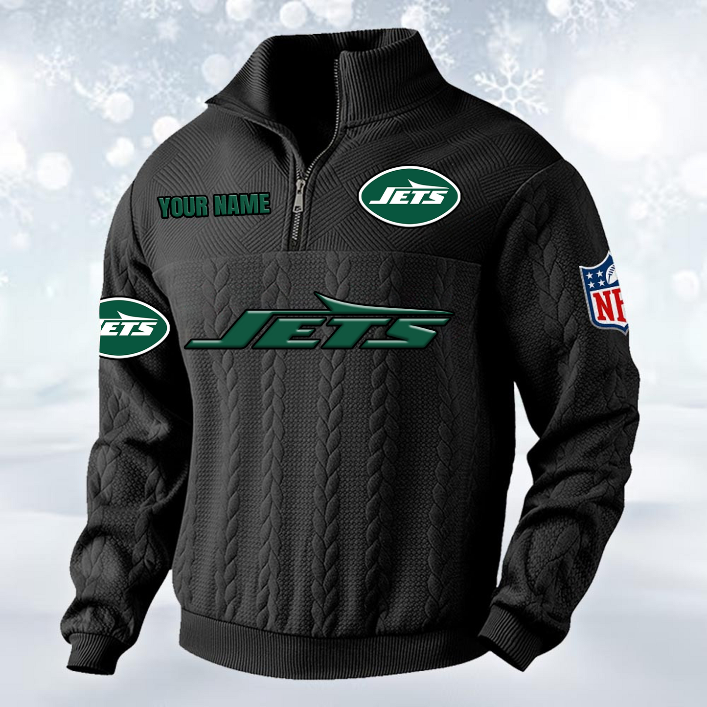 Premium NYJ x NFL Cable Knit Quarter-Zip DATND TANTD