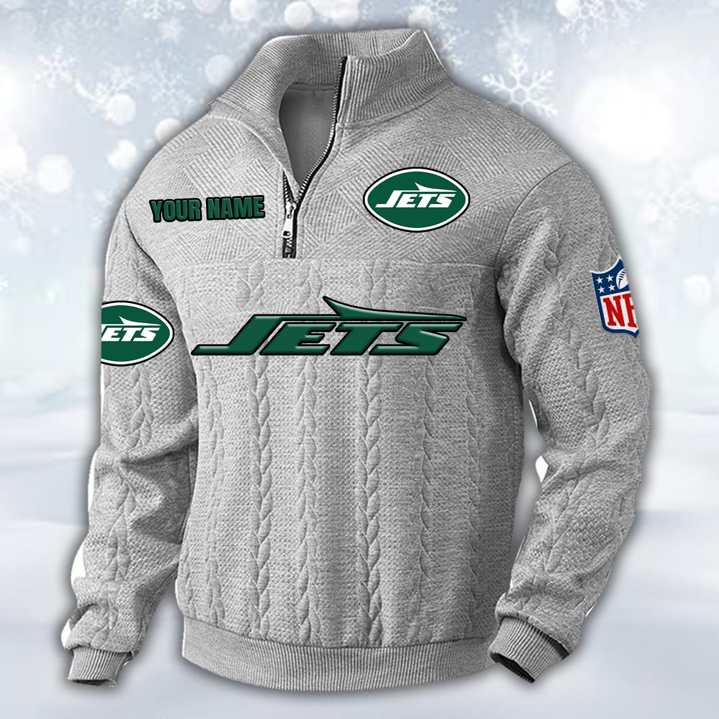 Premium NYJ x NFL Cable Knit Quarter-Zip DATND TANTD