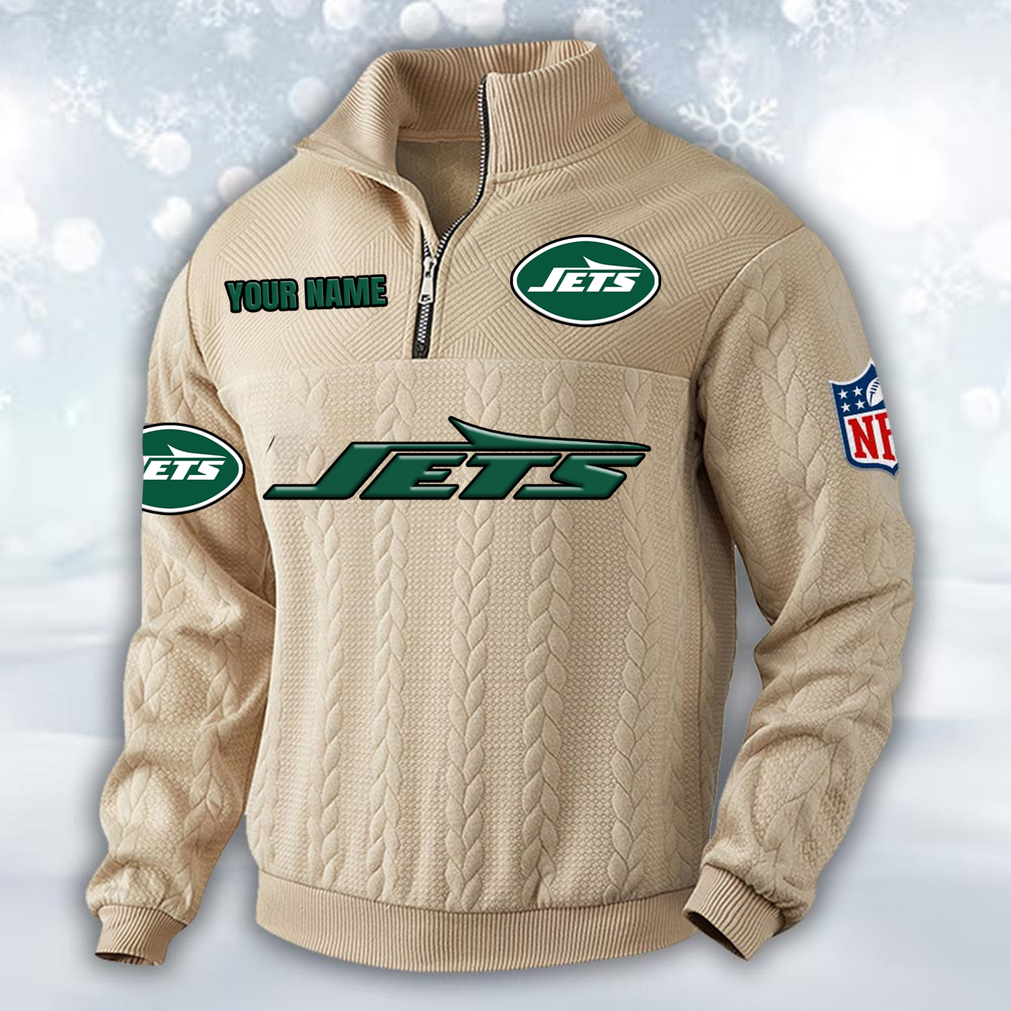 Premium NYJ x NFL Cable Knit Quarter-Zip DATND TANTD