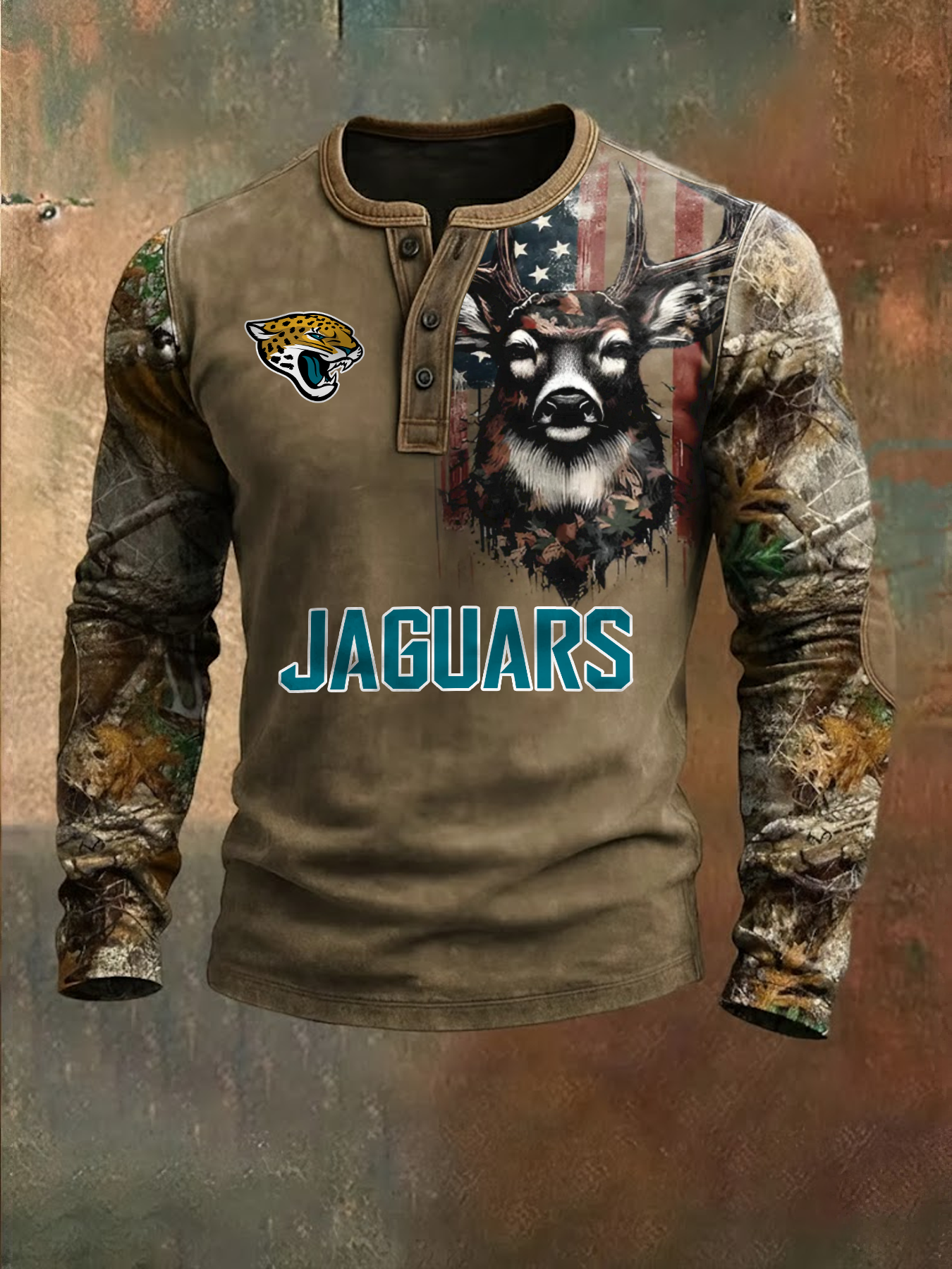 Premium NFL X JAC Retro Western Deer Henley Long Sleeve Shirt NDT NHM 311225