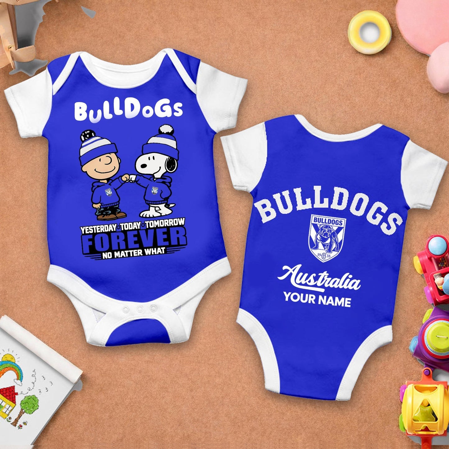 Premium NRL  x CB New Baby Romper Peanuts Custom Name For Kids NDT LVH 110326