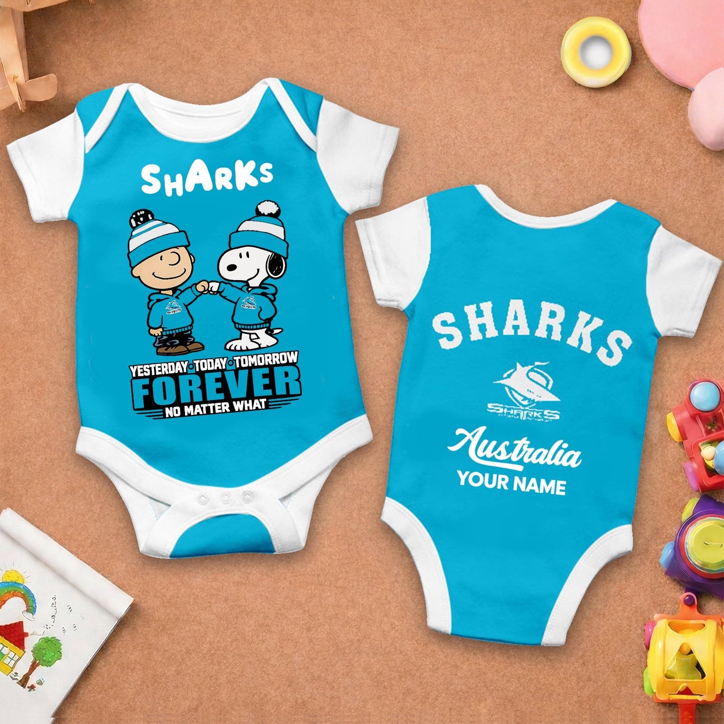 Premium NRL  x CS New Baby Romper Peanuts Custom Name For Kids NDT LVH 110326