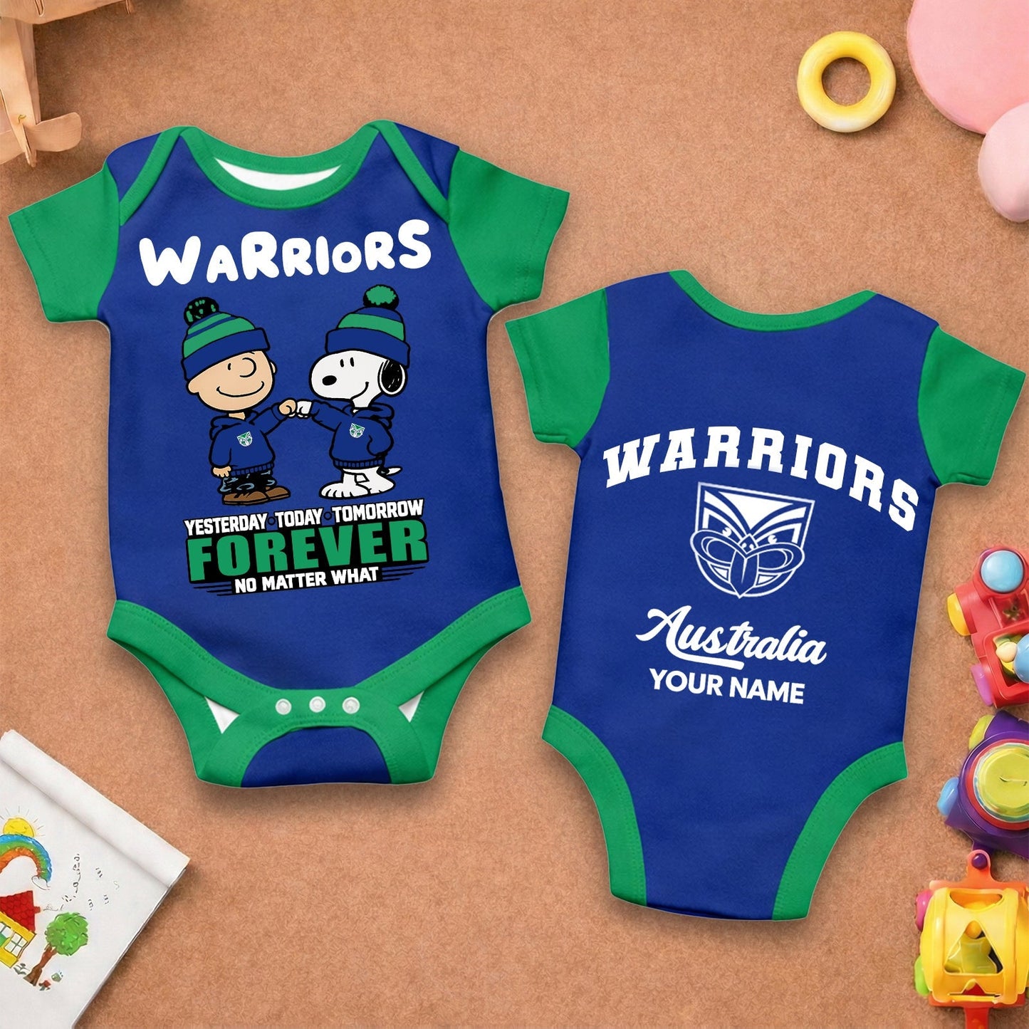 Premium NRL  x WAR New Baby Romper Peanuts Custom Name For Kids NDT LVH 110326