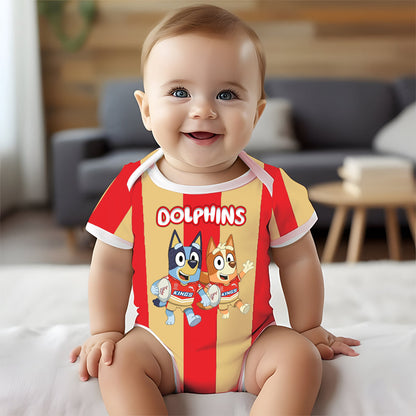 Premium NRL X DOL Bluey & Bingo  Baby Romper Custom Name For Kids V4 NDT LVH 230326