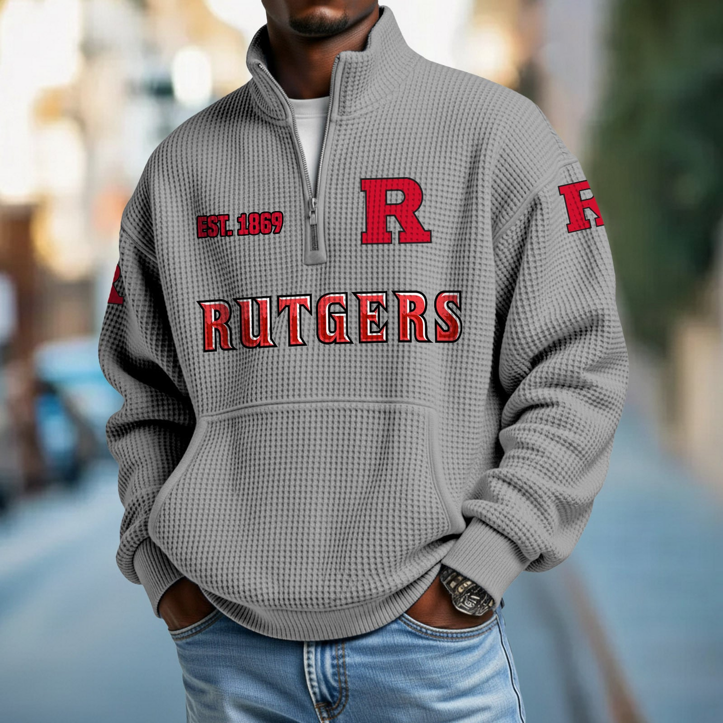 RUT x College Football - Waffle Stand Collar Half Zip Sweatshirt DatND DVT