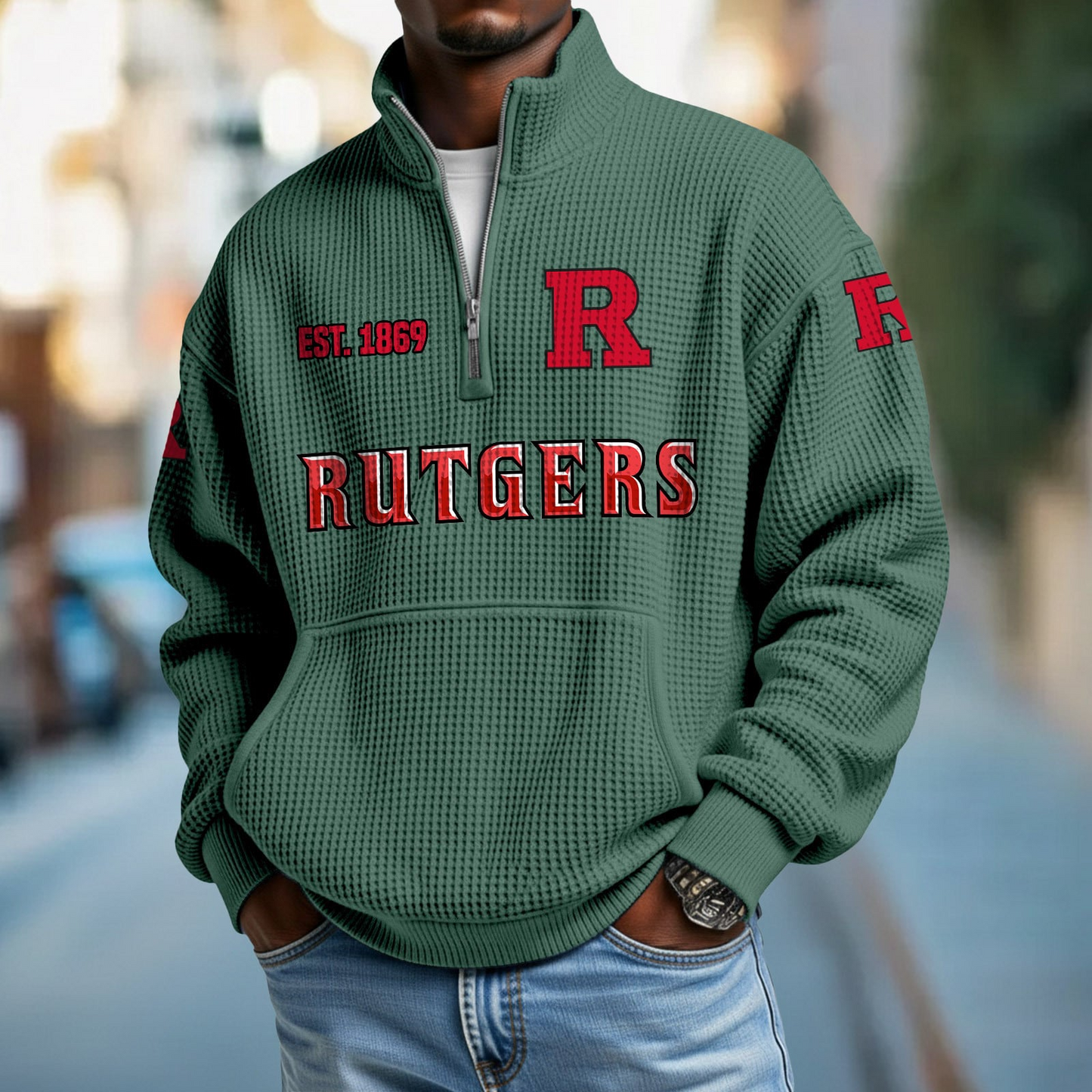 RUT x College Football - Waffle Stand Collar Half Zip Sweatshirt DatND DVT