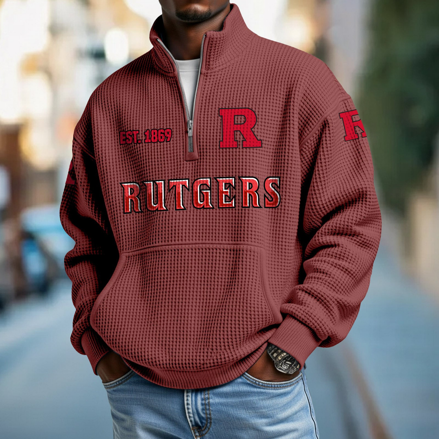 RUT x College Football - Waffle Stand Collar Half Zip Sweatshirt DatND DVT