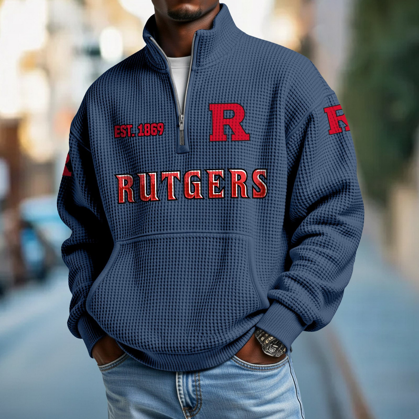 RUT x College Football - Waffle Stand Collar Half Zip Sweatshirt DatND DVT