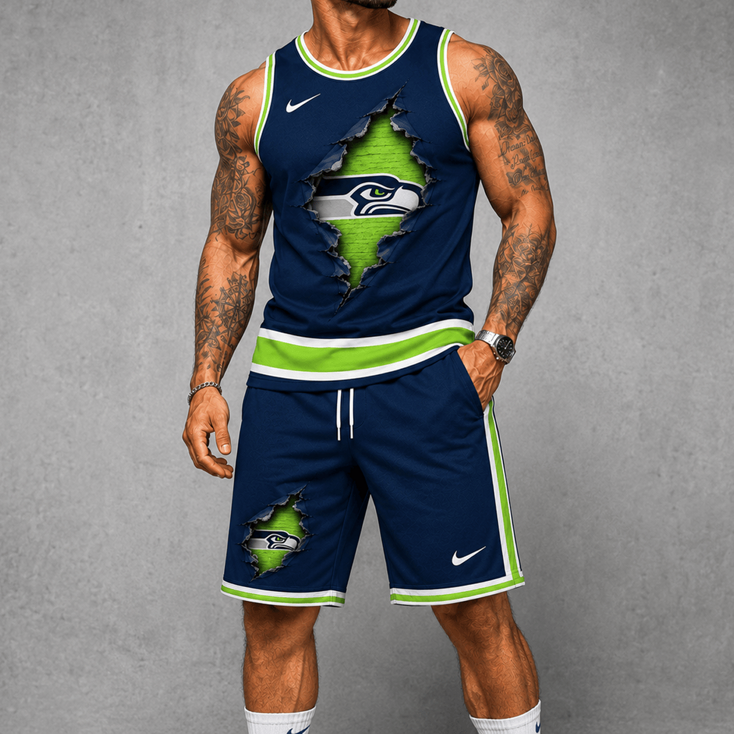 SEA Premium NFL Game Day Football Fan Tank Top and Shorts Set 1706