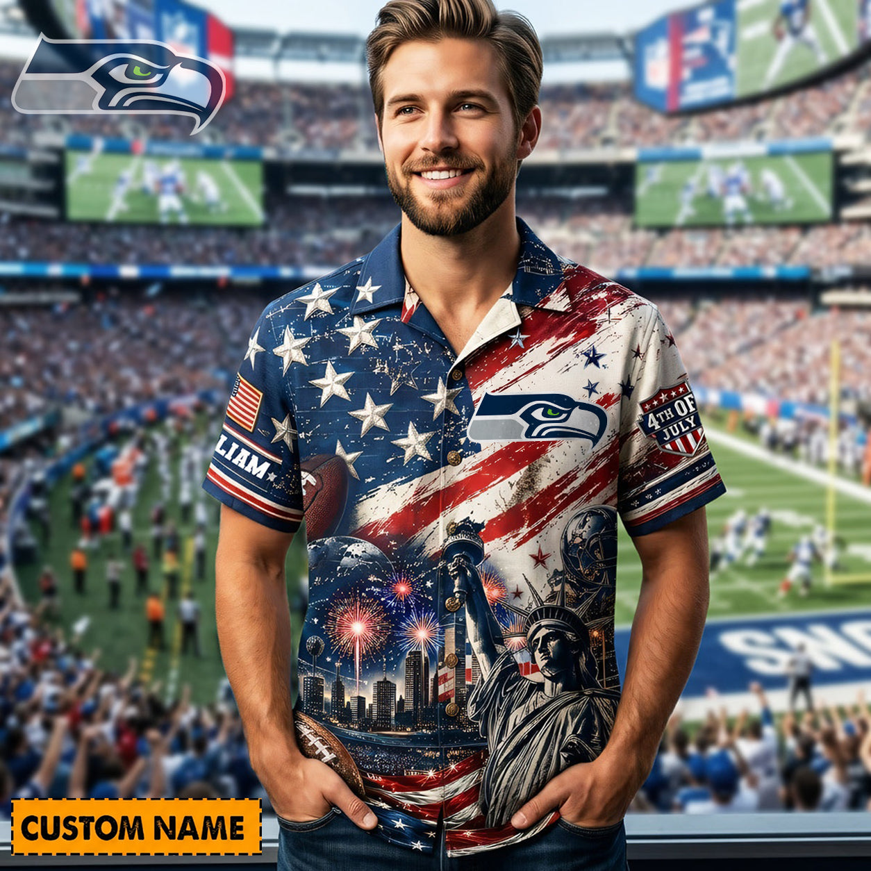 SEA X PREMIUM NFL Personalized Proud American Hawaiian Shirt 190626