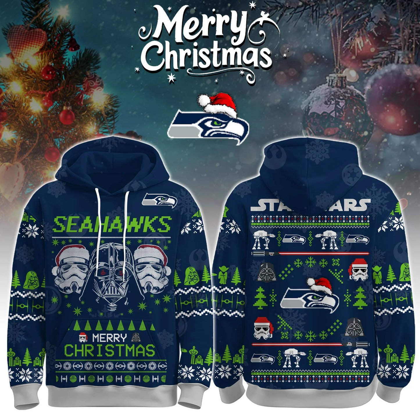 SEA x NFL Unisex Merry Christmas The Force Edition Hoodie DATND TANTD