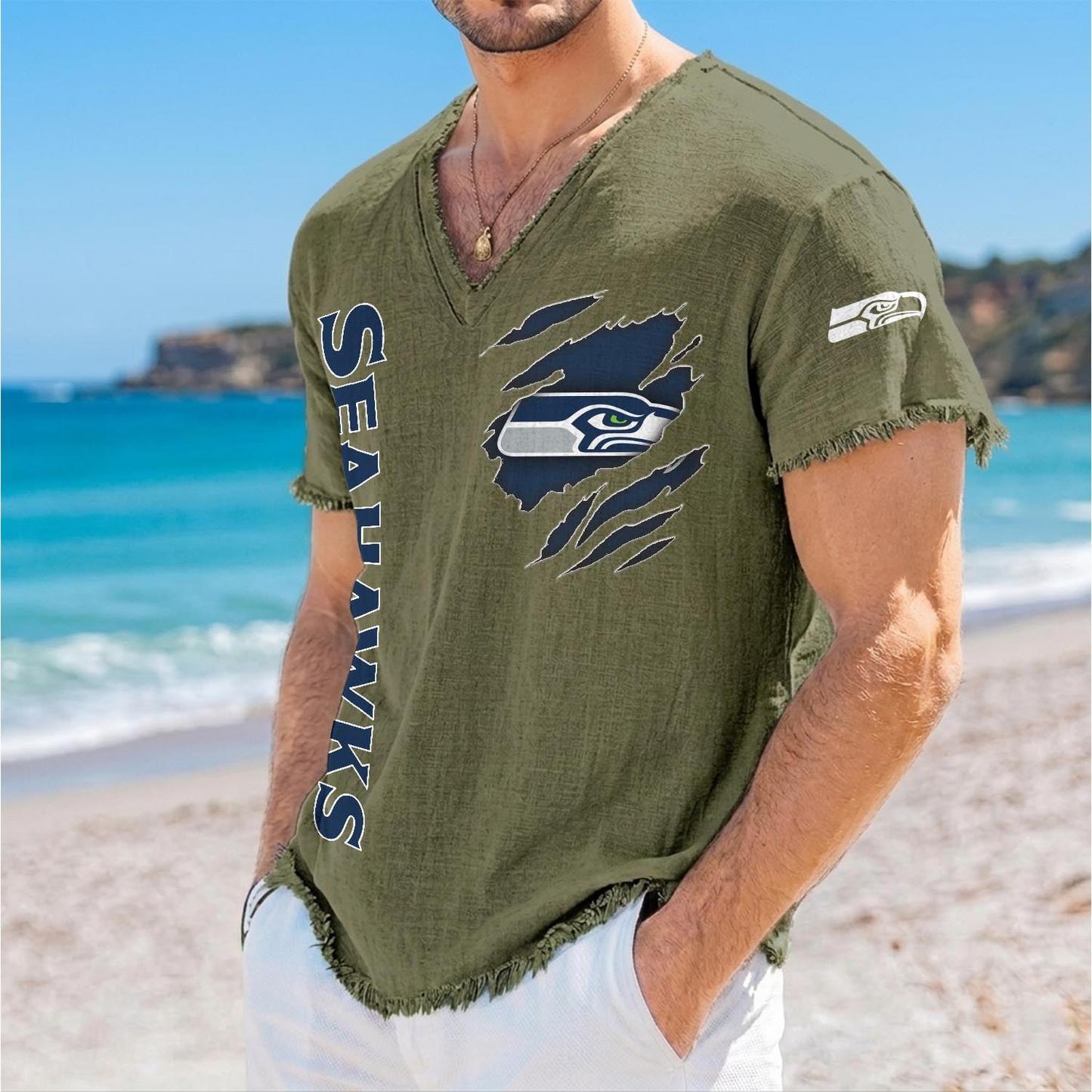SEA x NFL V-Neck Linen Beach Shirt 1905 DatND DVT