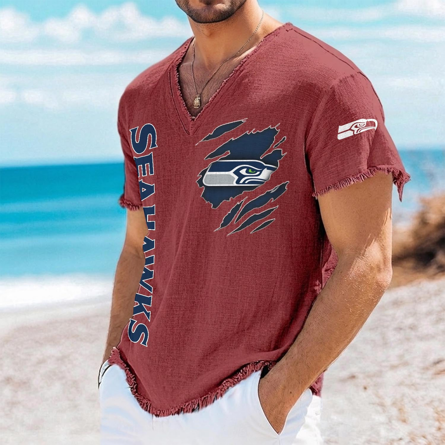 SEA x NFL V-Neck Linen Beach Shirt 1905 DatND DVT
