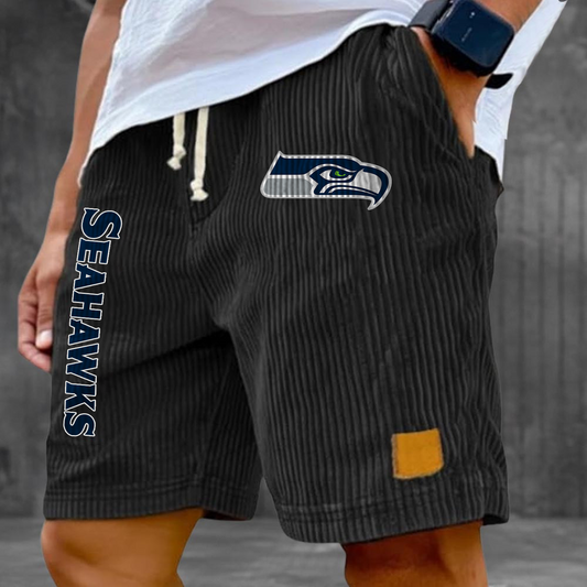 SEA x NFL Vintage Embroidered Logo Corduroy Stylish Lace-up Casual Shorts DATND TANTD 220526