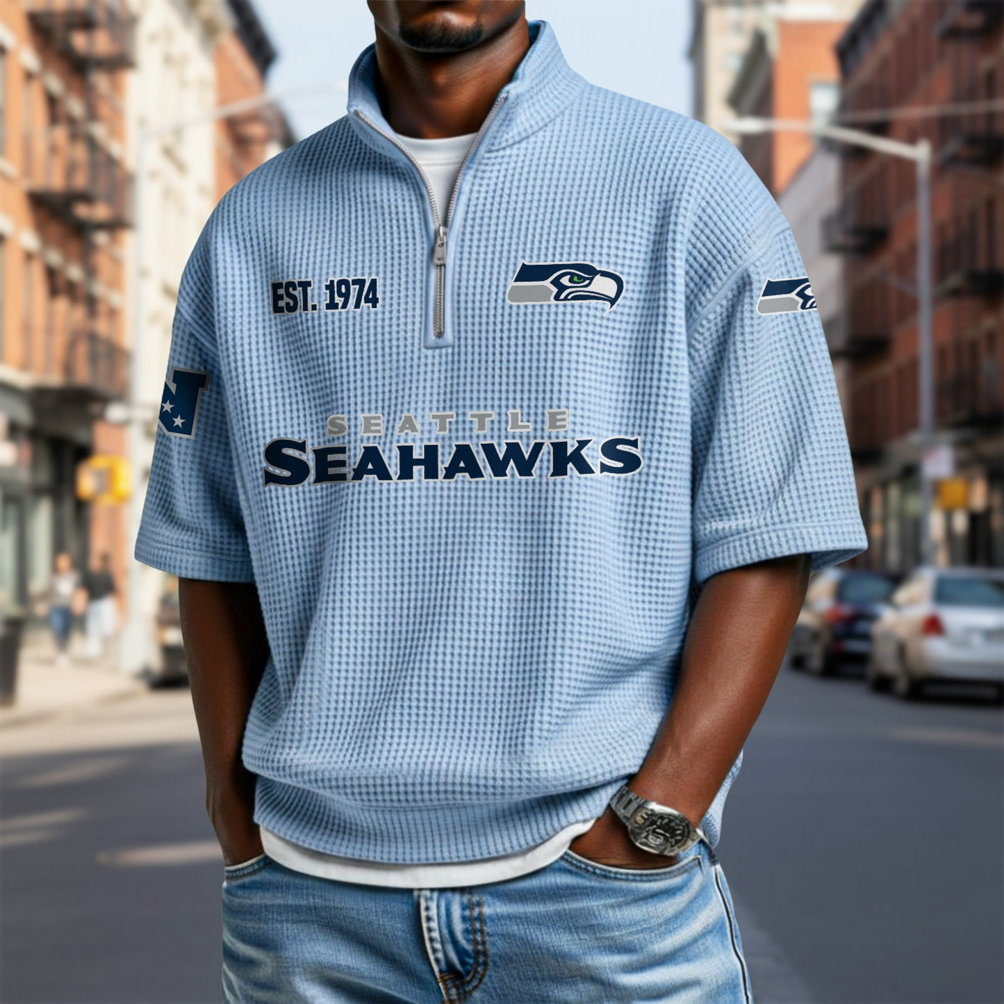 SEA x NFL Waffle Short Sleeve Polo Shirt DatND DVT