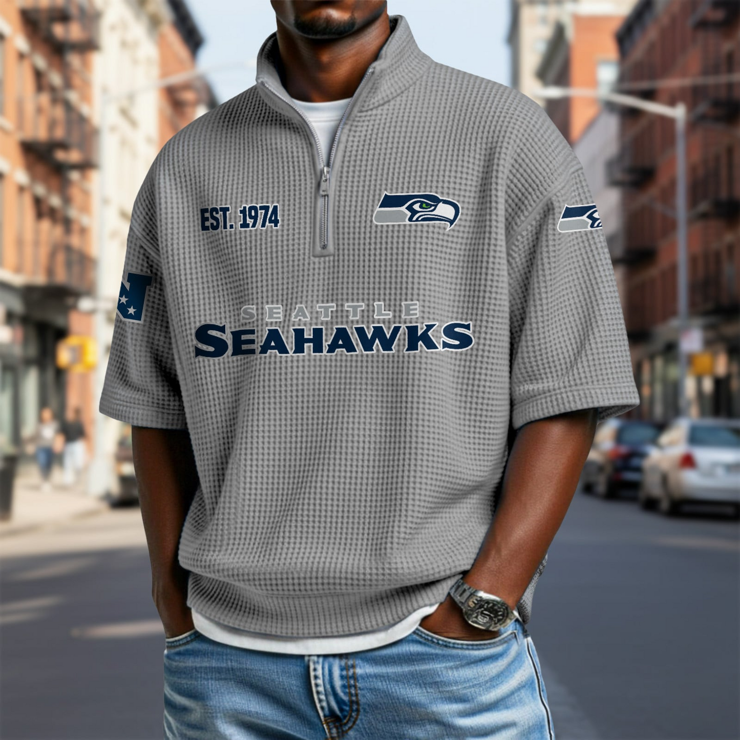 SEA x NFL Waffle Short Sleeve Polo Shirt DatND DVT