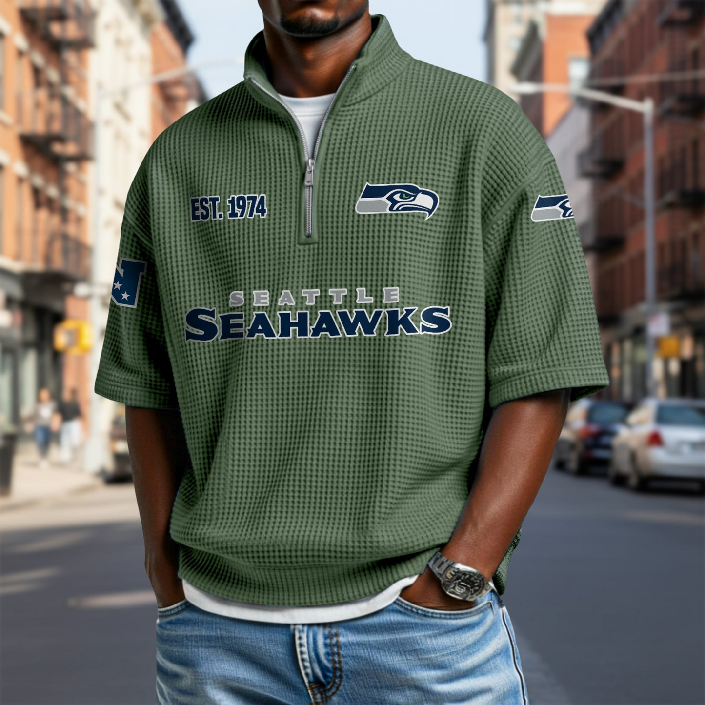 SEA x NFL Waffle Short Sleeve Polo Shirt DatND DVT