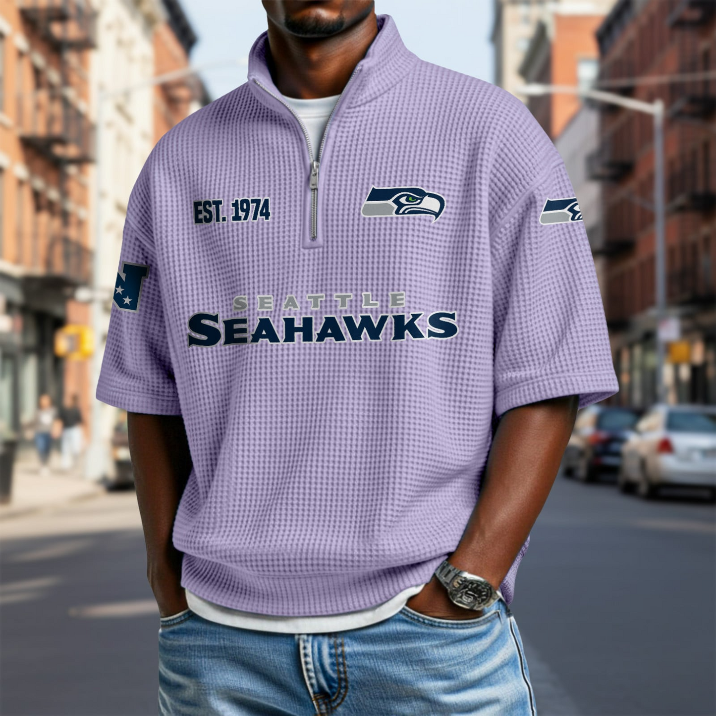 SEA x NFL Waffle Short Sleeve Polo Shirt DatND DVT