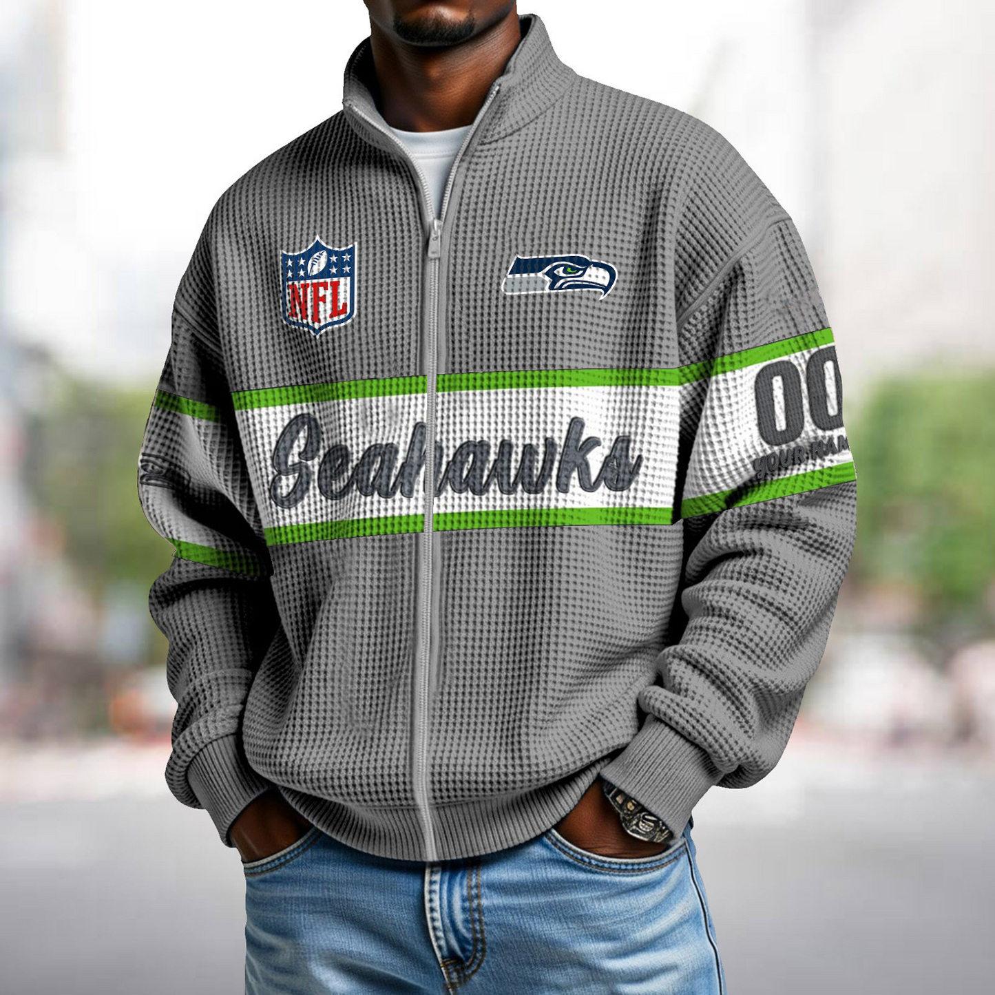 SEA x NFL Waffle Zip-Up Sweatshirt DATND TANTD