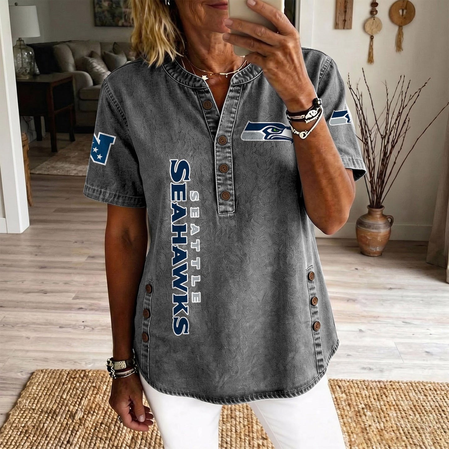 SEA x NFL Womenƒ??s Denim Casual Tops DATND LBN 190526