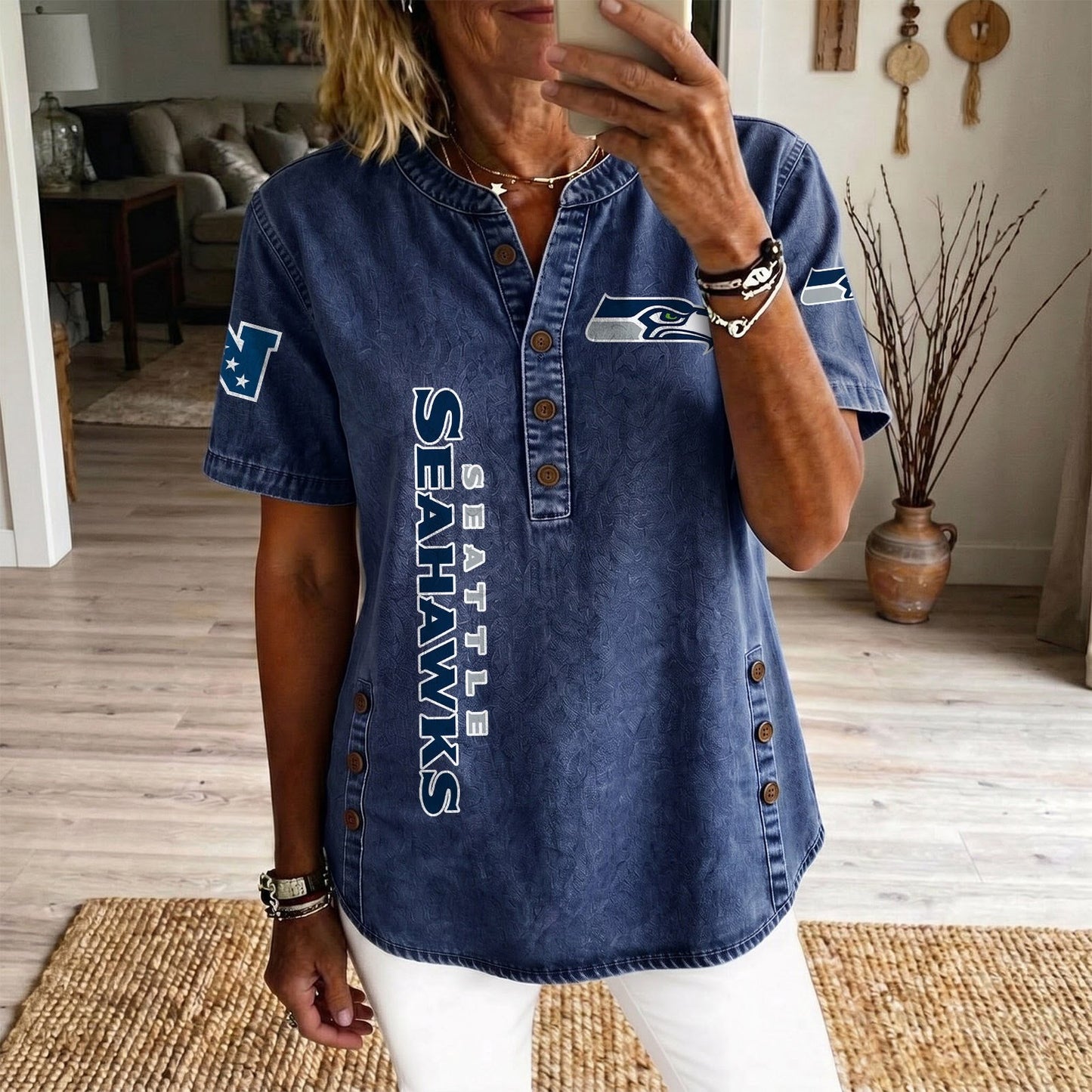 SEA x NFL Womenƒ??s Denim Casual Tops DATND LBN 190526