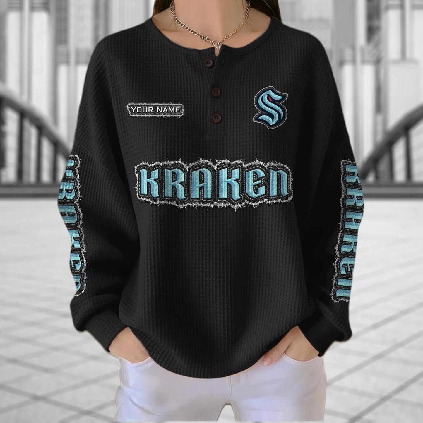 SEA x NHL Personalized Waffle Knit Henley Sweatshirt 2005 DatND DVT
